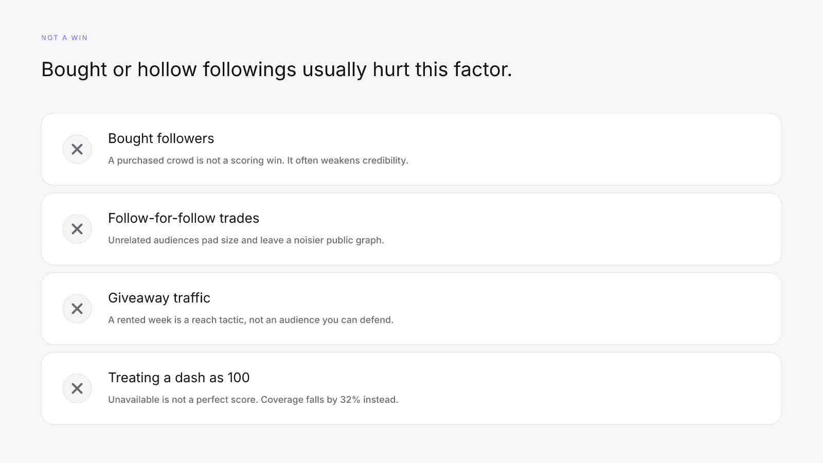 Bought or hollow followings tend to weaken audience quality, not raise InfScore