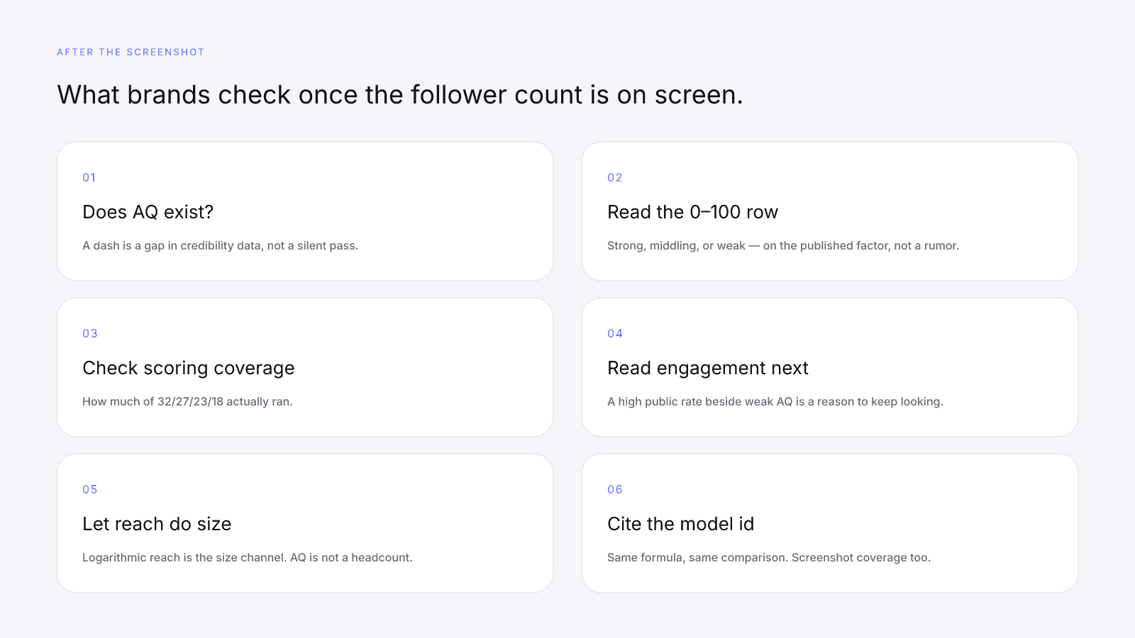 What brands check after the follower screenshot: credibility, coverage, and the other factors