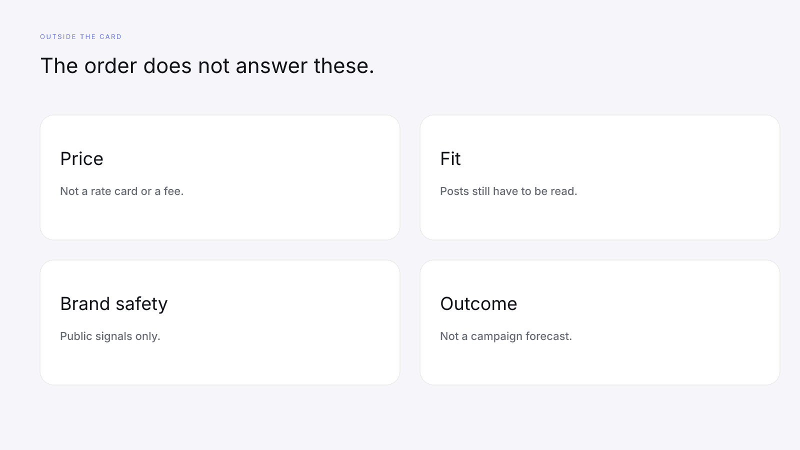 Price, fit, brand safety, and campaign results sit outside the InfScore card