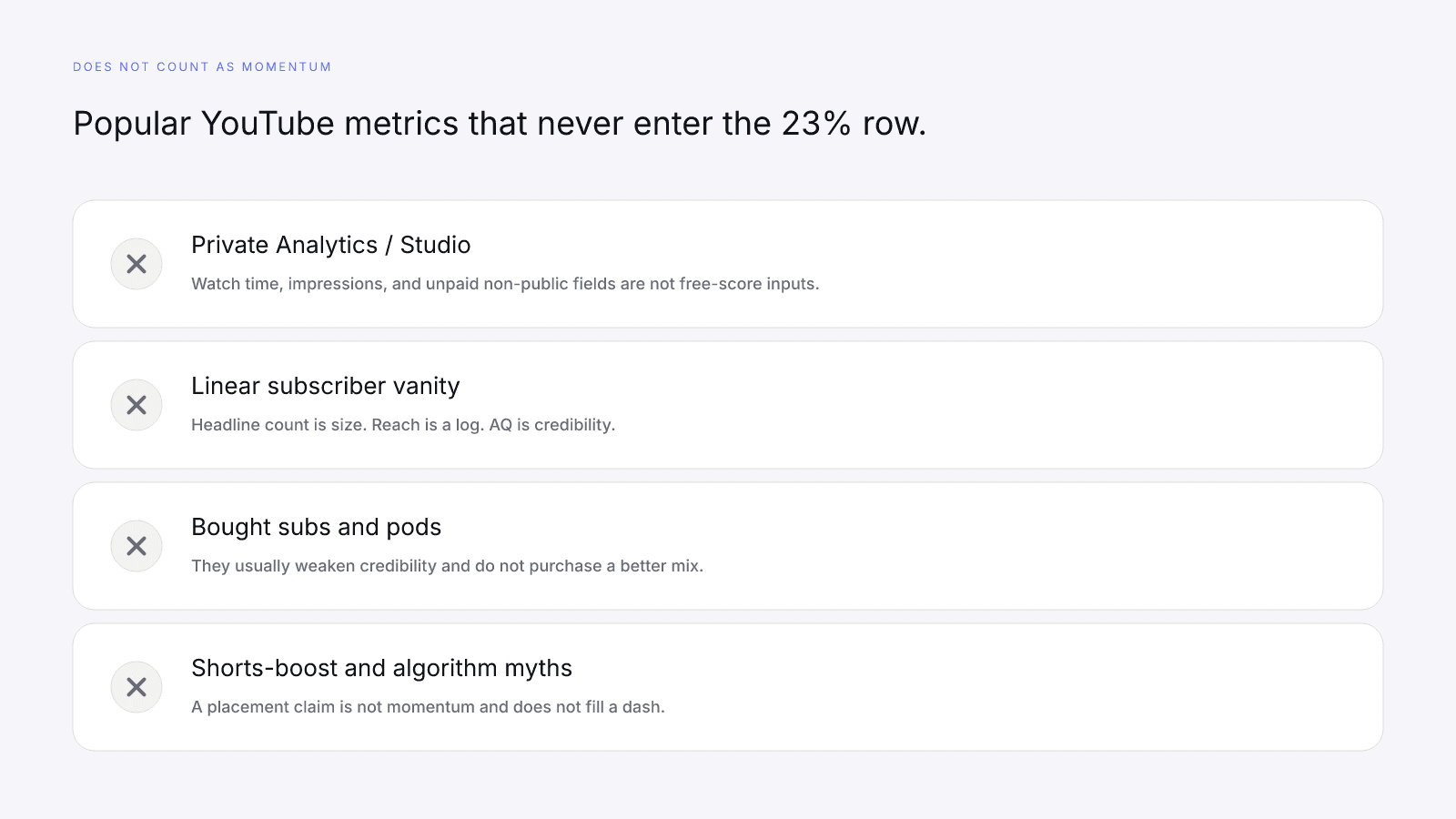 Vanity YouTube metrics that do not count as InfScore momentum